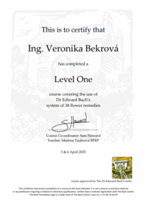 Certifikát Level 1 Bachovy květové esence