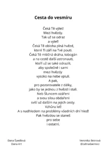 Cesta do vesmíru, kartička, dárek, vykládací karty, básně a obrazy